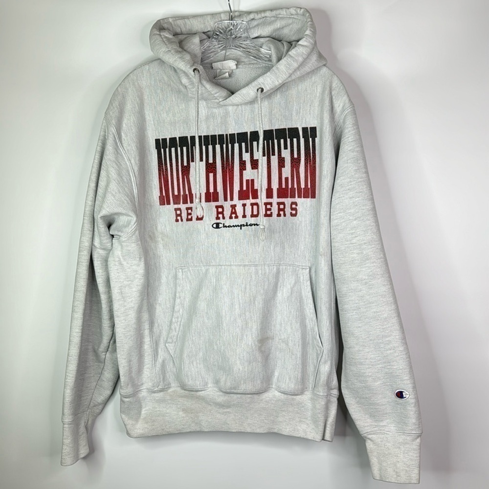 Champion Reverse Weave Northwestern Red Raiders Gray Hooded Sweatshirt Medium